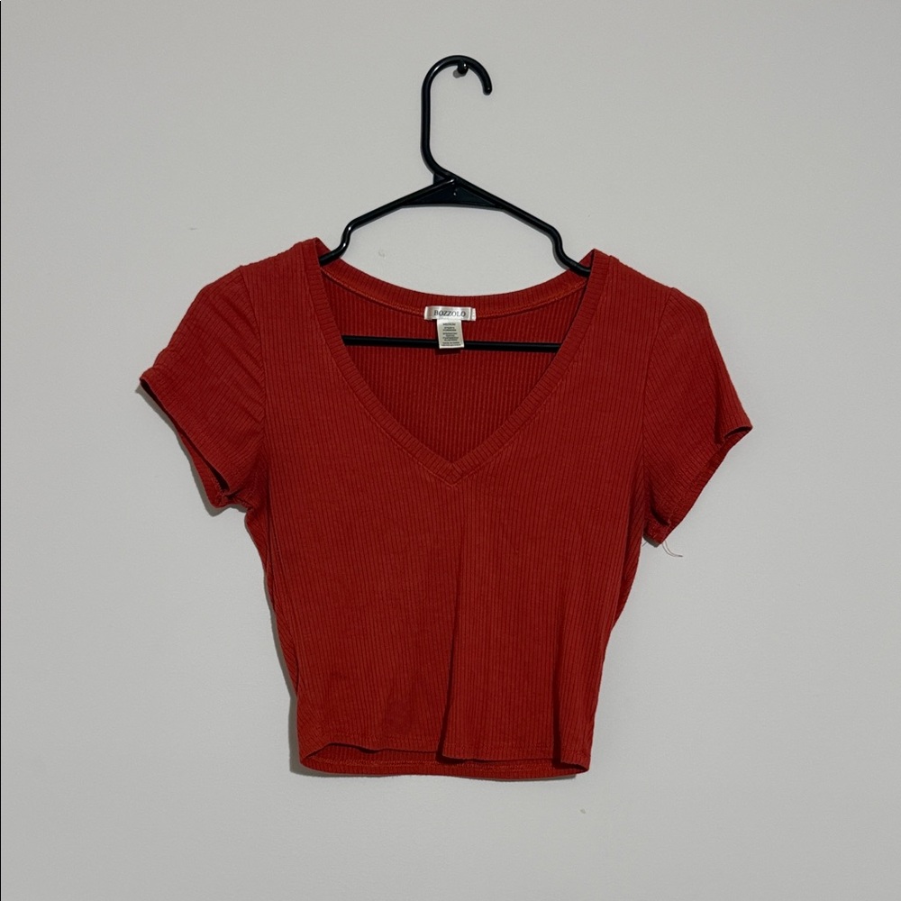 Bozzolo Deep Red V-Neck Crop Top